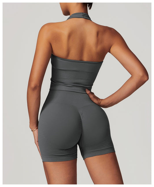 Dark Grey Berry Fit Halter Top Set