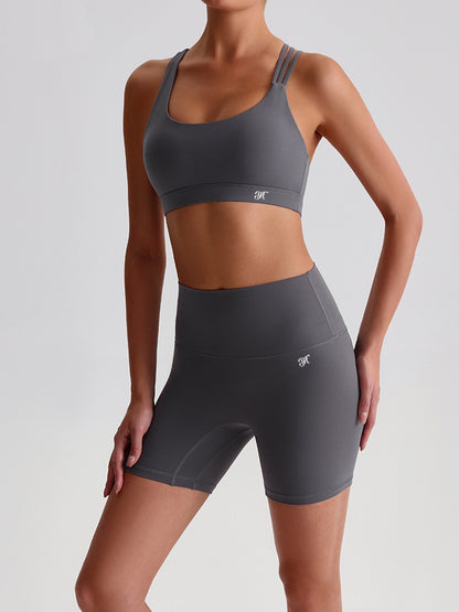 Dark Grey Berry Fit Strappy Sports Bra