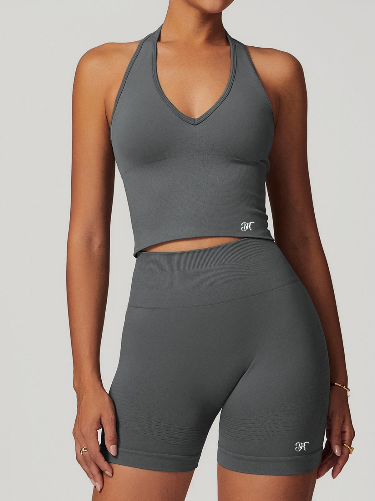 Dark Grey Berry Fit Halter Top Set